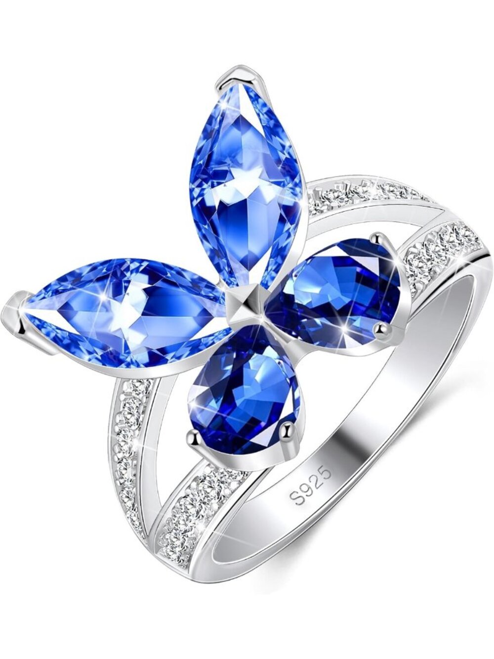 Sterling Silver Birthstone Butterfly Ring for Women - Engagement & Promise